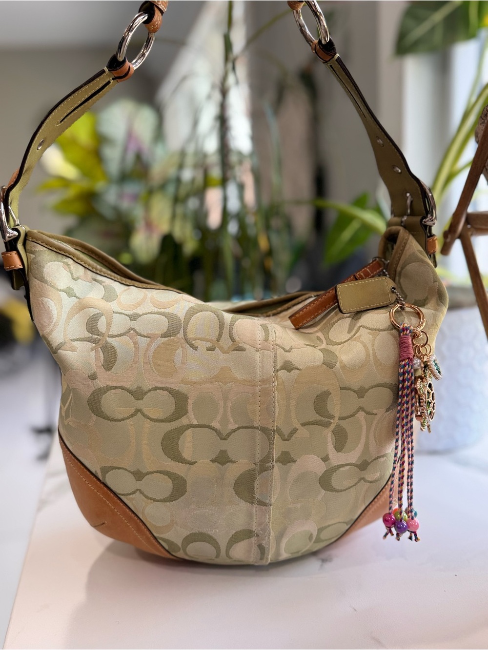 Coach Signature Green Optic Hobo Vintage #1851